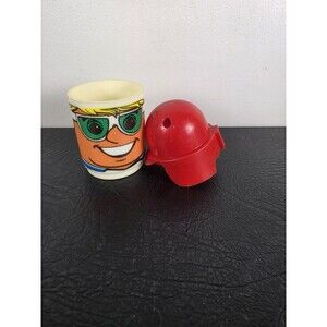 Vintage Deka Blonde Hair Mug/Cup, Red Helmet Hat Lid Straw retro 1970’s